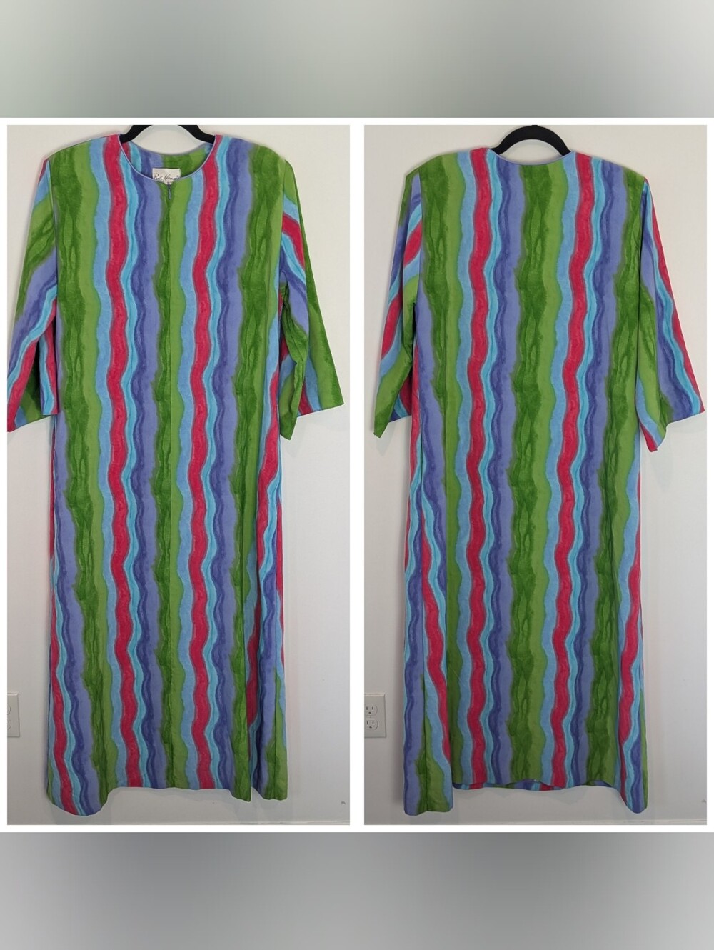VTG 80s Ruth Normal Full Zip Caftan House Dress Mumu S Psychedelic Retro